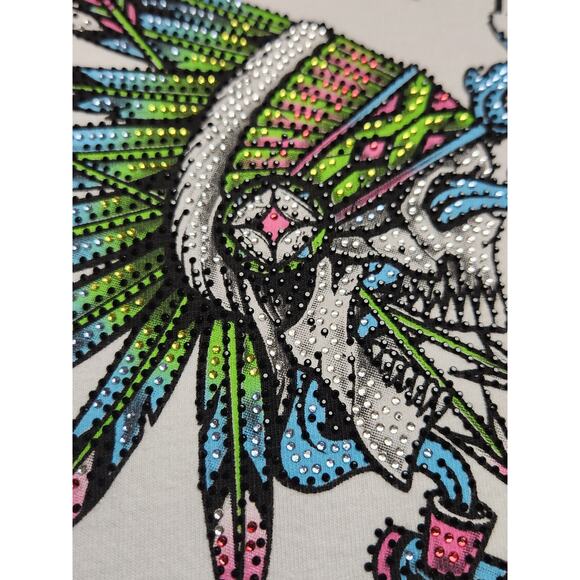 Affliction Mountain Smoke Dip Dye Tribal Large T‎ Shirt Mint Bling - Picture 5 of 7